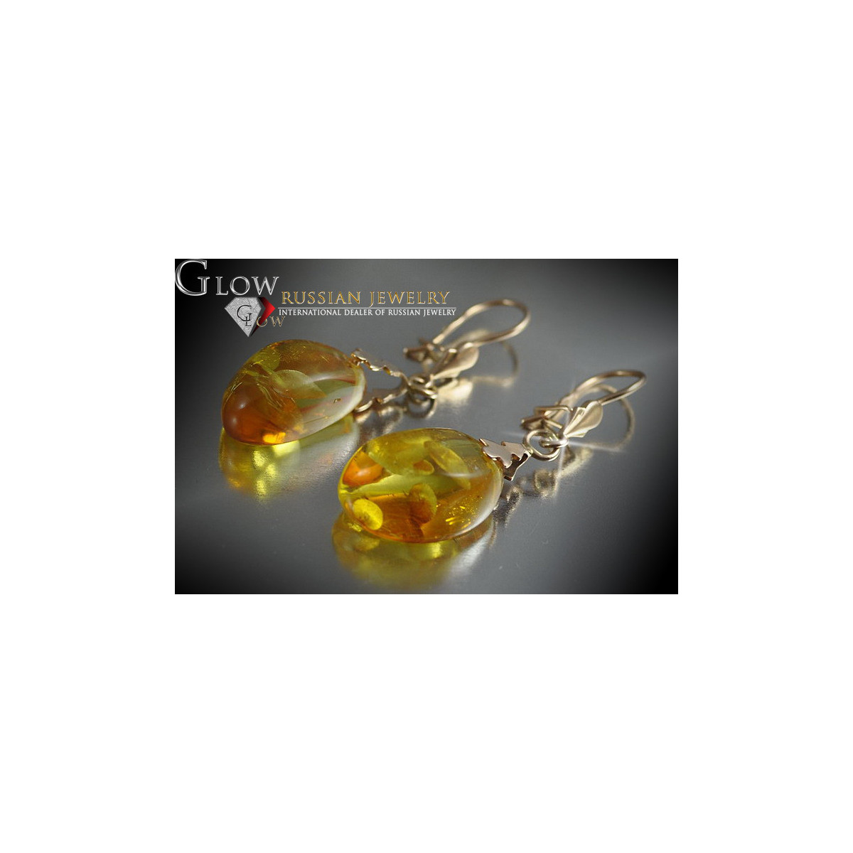 Russian Soviet silver rose gold plated 925 Amber earrings veab003